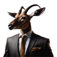 Portrait of Humanoid Anthropomorphic Antelope Wearing Businessman Suit Isolated Transparent Generative AI png