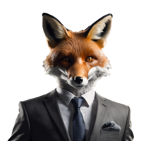 Portrait of Humanoid Anthropomorphic Fox Wearing Businessman Suit Isolated Transparent Generative AI png