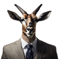 portrait de humanoïde anthropomorphe antilope portant homme d'affaire costume isolé transparent génératif ai png