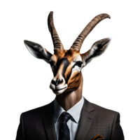 Porträt von Humanoid anthropomorph Antilope tragen Geschäftsmann passen isoliert transparent generativ ai png