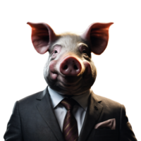 Portrait of Humanoid Anthropomorphic Pig Wearing Businessman Suit Isolated Transparent Generative AI png