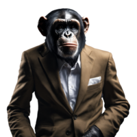 Portrait of Humanoid Anthropomorphic Chimpanzee Wearing Businessman Suit Isolated Transparent Generative AI png