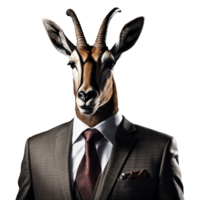 portrait de humanoïde anthropomorphe antilope portant homme d'affaire costume isolé transparent génératif ai png