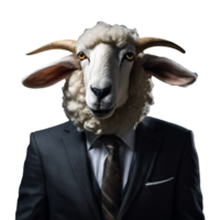 Portrait of Humanoid Anthropomorphic Sheep Wearing Businessman Suit Isolated Transparent Generative AI png