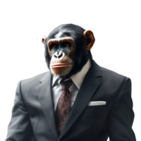 Portrait of Humanoid Anthropomorphic Chimpanzee Wearing Businessman Suit Isolated Transparent Generative AI png