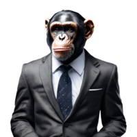 retrato de humanoide antropomórfico chimpancé vistiendo empresario traje aislado transparente generativo ai png