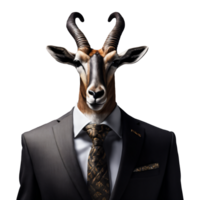 portrait de humanoïde anthropomorphe antilope portant homme d'affaire costume isolé transparent génératif ai png