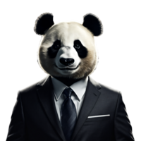 retrato de humanoide antropomórfico panda vistiendo empresario traje aislado transparente generativo ai png