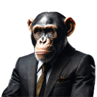 Portrait of Humanoid Anthropomorphic Chimpanzee Wearing Businessman Suit Isolated Transparent Generative AI png