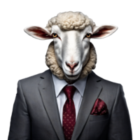 Portrait of Humanoid Anthropomorphic Sheep Wearing Businessman Suit Isolated Transparent Generative AI png