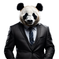 retrato de humanoide antropomórfico panda vistiendo empresario traje aislado transparente generativo ai png