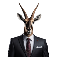 retrato do humanóide antropomórfico antílope vestindo homem de negocios terno isolado transparente generativo ai png