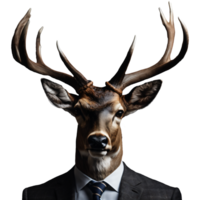 Portrait of Humanoid Anthropomorphic Deer Stag Wearing Businessman Suit Isolated Transparent Generative AI png