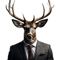 Portrait of Humanoid Anthropomorphic Deer Stag Wearing Businessman Suit Isolated Transparent Generative AI png