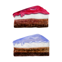 jongens en meisjes chocola verjaardag taart stukken met roze rood en pastel blauw glazuur waterverf illustratie voor partij uitnodigingen en kaarten. png