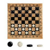 Checkers game watercolor illustration with wooden chess board. Hand drawn brown and black desk for intellectual game beginning. png