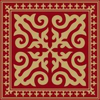 Vector red with gold Square Kazakh national ornament. Ethnic pattern of the peoples of the Great Steppe, .Mongols, Kyrgyz, Kalmyks, Buryats