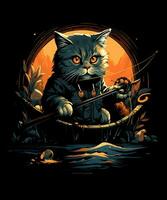 A Beautiful Cat Fishing Black Background photo