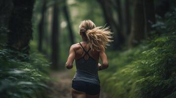 Forest Sprint - Capturing the Runner's Willpower Amidst Nature AI Generative photo