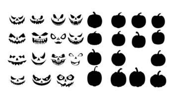 et of different pumpkin face emotion silhouette . vector