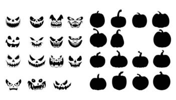 et of different pumpkin face emotion silhouette . vector