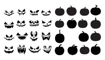 et of different pumpkin face emotion silhouette . vector