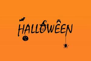 Halloween template background with the Halloween text and the scarecrow pumpkin. Vector illustration.