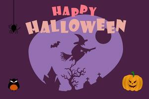 Halloween template background with the Halloween text and the scarecrow pumpkin. Vector illustration.