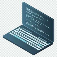 Isometric Laptop. 3d isometric laptop computer. Abstract programming language and program code on a laptop screen. Vector illustration
