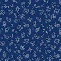 Microbes Bioengineering vector concept line blue seamless pattern