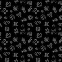 Bacterium and Viruses vector Bioengineering concept line dark seamless pattern