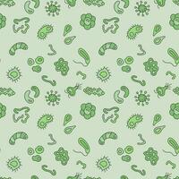 Viruses and Microbes vector Bio Engineering concept green seamless pattern