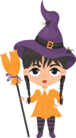 witch girl with braids in hat and broom png