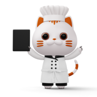 fofa gato chefe de cozinha vestindo chefe de cozinha uniforme, animal comida, 3d Renderização png