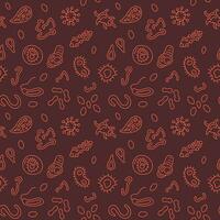 Biology Microbes vector Bioengineering concept red outline seamless pattern