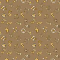 Bacterium and Viruses vector Bio Engineering concept brown seamless pattern