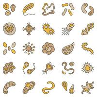 Bacteria and Microbes colored icons set. Viruses or Microorganisms Genetics concept vector signs