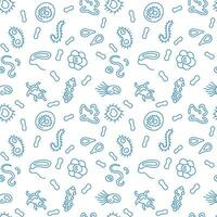 Viruses and Microbes vector Bioengineering concept blue thin line seamless pattern
