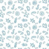 Viruses and Microbes vector Bioengineering concept blue thin line seamless pattern