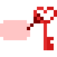 Pixel art heart key icon with blank tag png