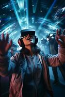 Immersion into the virtual and augmented realities highlighting the marvel of technology and fusion of reality with the digital realm AI Generative photo