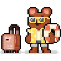 Pixel art cartoon summer brown bear traveller character png