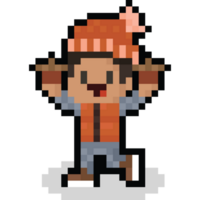 Pixel art boy character in winter cloth png