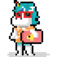 Pixel art cartoon unicorn with summer item png