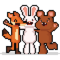 Pixel art cartoon group of animal friend character png