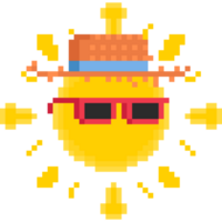 Pixel art sun character wearing sunglasses png