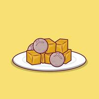 Detailed meatball and tofu on plate illustration for food icon, asian food icon illustration vector