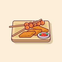 Detailed meatball meatball with sauce on wooden plate illustration for asian food icon, illustration of asian food icon vector