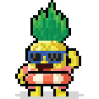 Pixel art funny cartoon pineapple with summer item character png