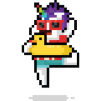 Pixel art happy unicorn character in summer mood png